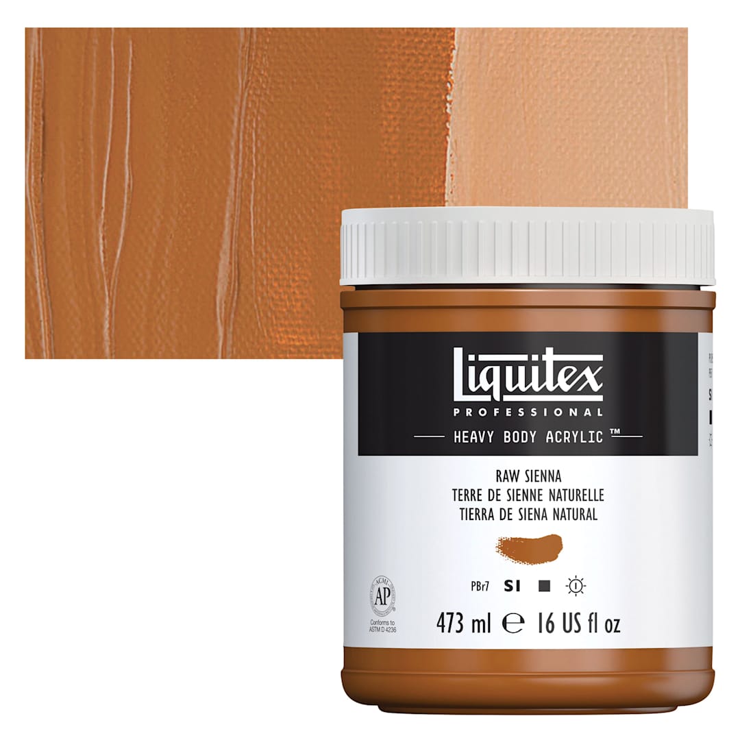 Open in modal - Liquitex Heavy Body Artist Acrylic - Raw Sienna, 16 oz Jar and swatch