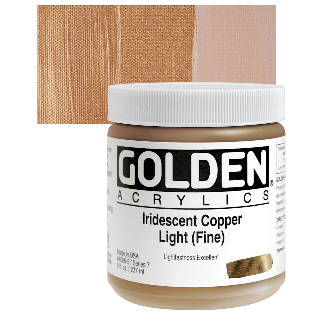 Open in modal - Golden Heavy Body Artist Acrylic - Iridescent Copper Light (Fine), 8 oz Jar and swatch