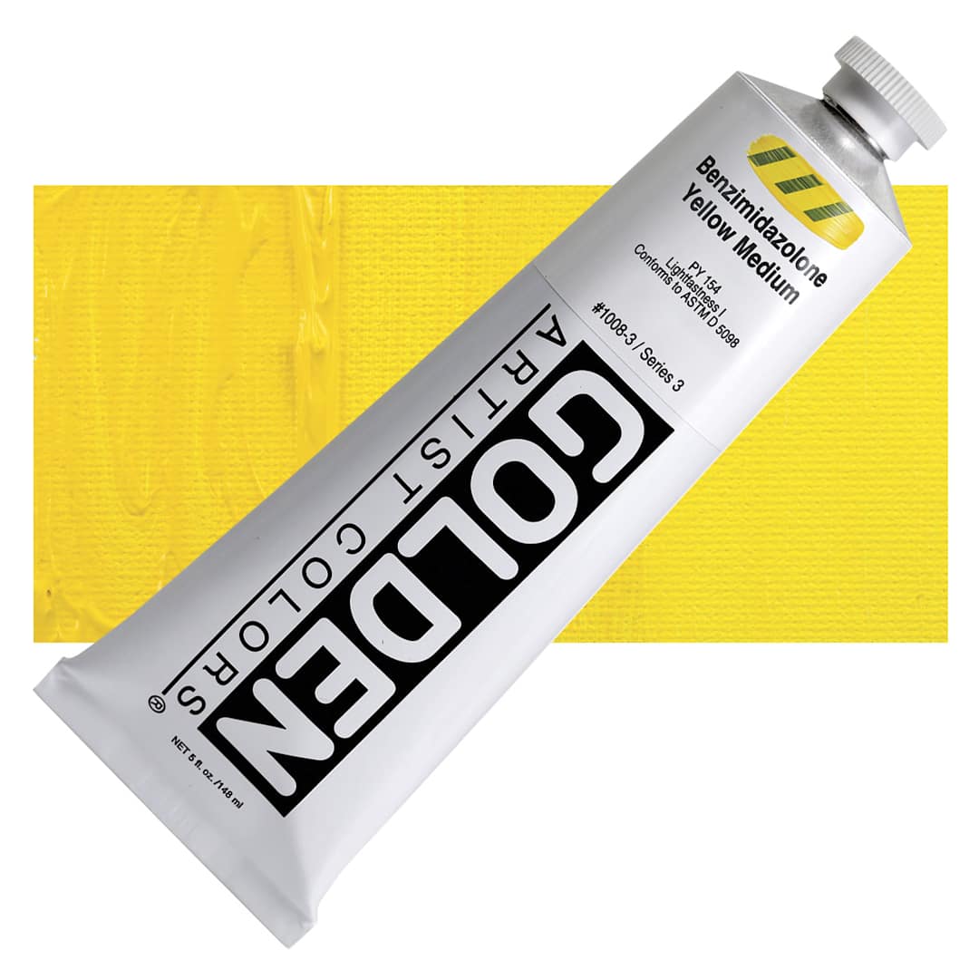 Open in modal - Golden Heavy Body Artist Acrylic - Benzimidazolone Yellow Medium, 5 oz and swatch