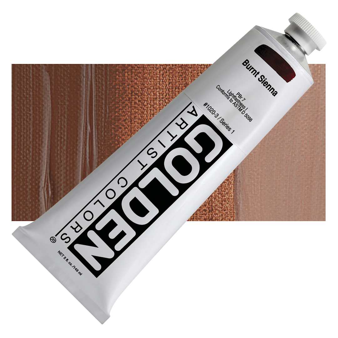 Open in modal - Golden Heavy Body Artist Acrylic - Burnt Sienna, 5 oz Tube and swatch