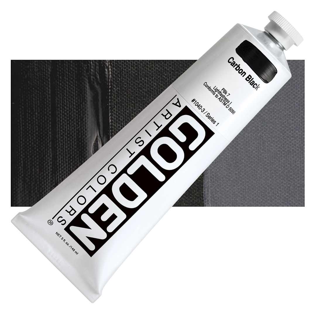 Open in modal - Golden Heavy Body Artist Acrylic - Carbon Black, 5 oz Tube and swatch