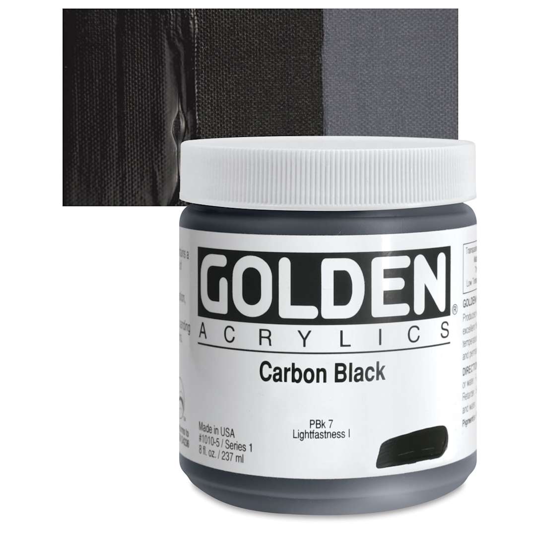 Open in modal - Golden Heavy Body Artist Acrylic - Carbon Black, 8 oz Jar and swatch