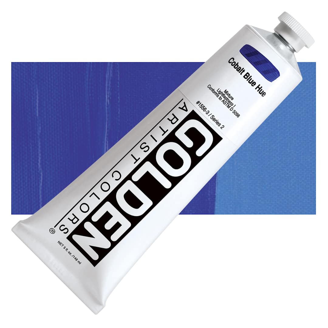 Open in modal - Golden Heavy Body Artist Acrylic - Cobalt Blue Hue, 5 oz Tube and swatch