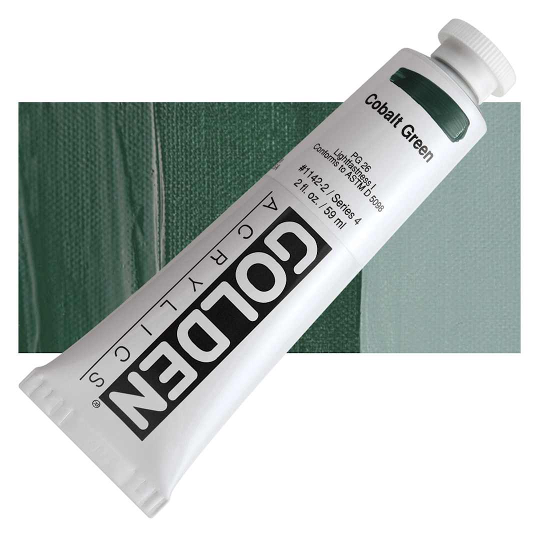 Open in modal - Golden Heavy Body Artist Acrylic - Cobalt Green, 2 oz Tube and swatch