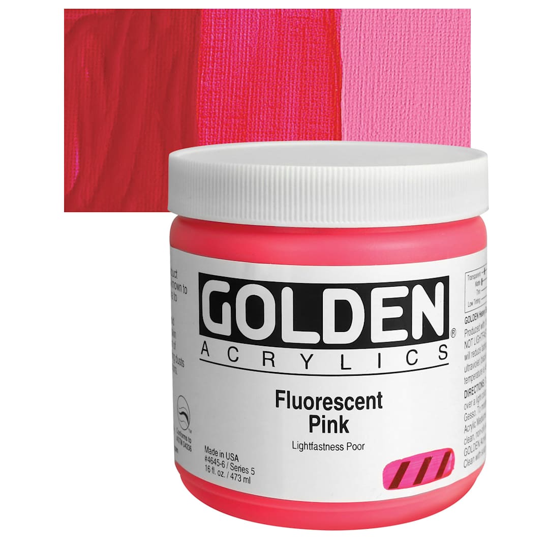 Open in modal - Golden Heavy Body Artist Acrylic - Fluorescent Pink, 16 oz jar and swatch