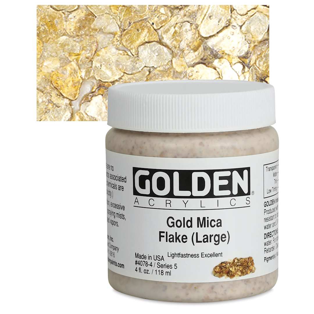 Open in modal - Golden Heavy Body Artist Acrylic - Gold Mica Flake (Large), 4 oz and swatch