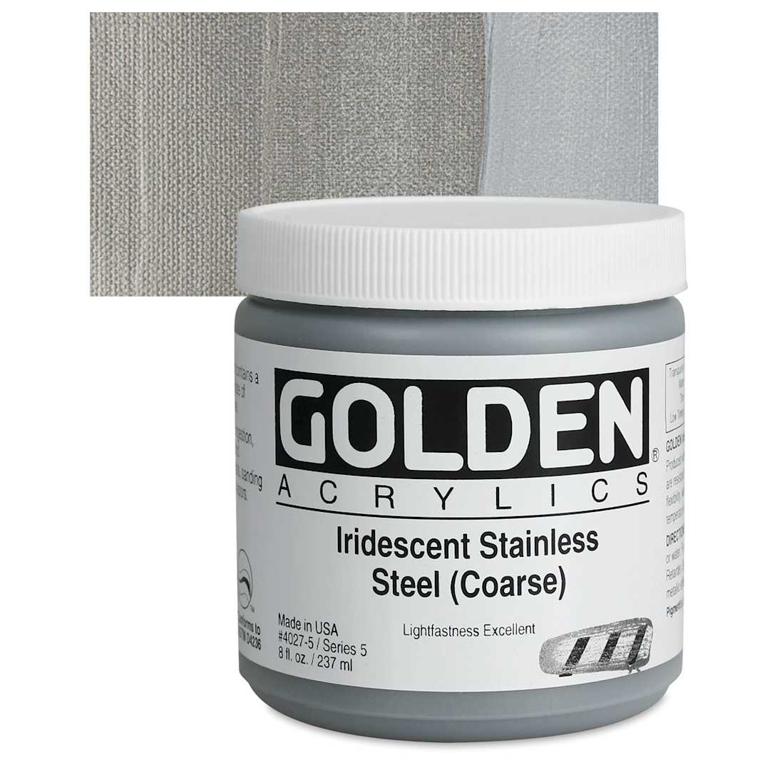 Open in modal - Golden Heavy Body Artist Acrylic - Iridescent Stainless Steel (Coarse), 8 oz Jar and swatch