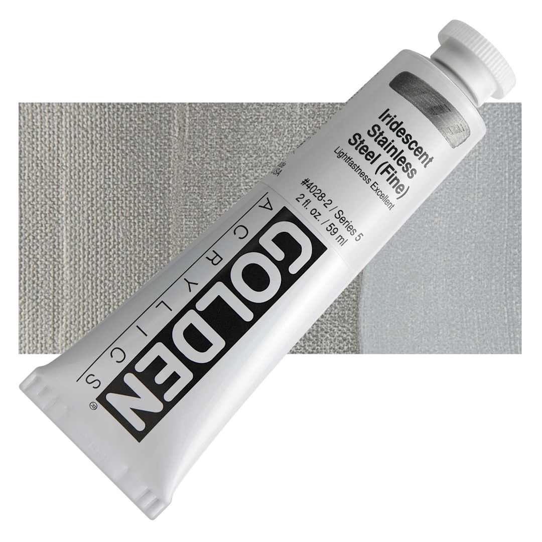 Open in modal - Golden Heavy Body Artist Acrylic - Iridescent Stainless Steel (Fine), 2 oz tube and swatch