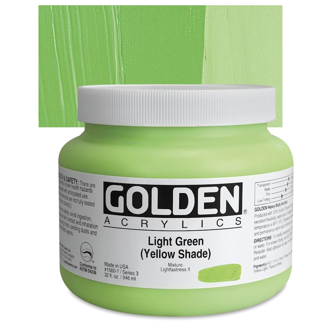 Open in modal - Golden Heavy Body Artist Acrylic - Light Green (Yellow Shade), 32 oz Jar and swatch