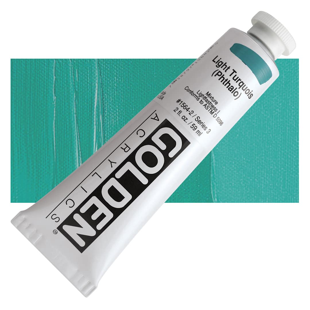 Open in modal - Golden Heavy Body Artist Acrylic - Light Turquoise (Phthalo), 2 oz Tube and swatch