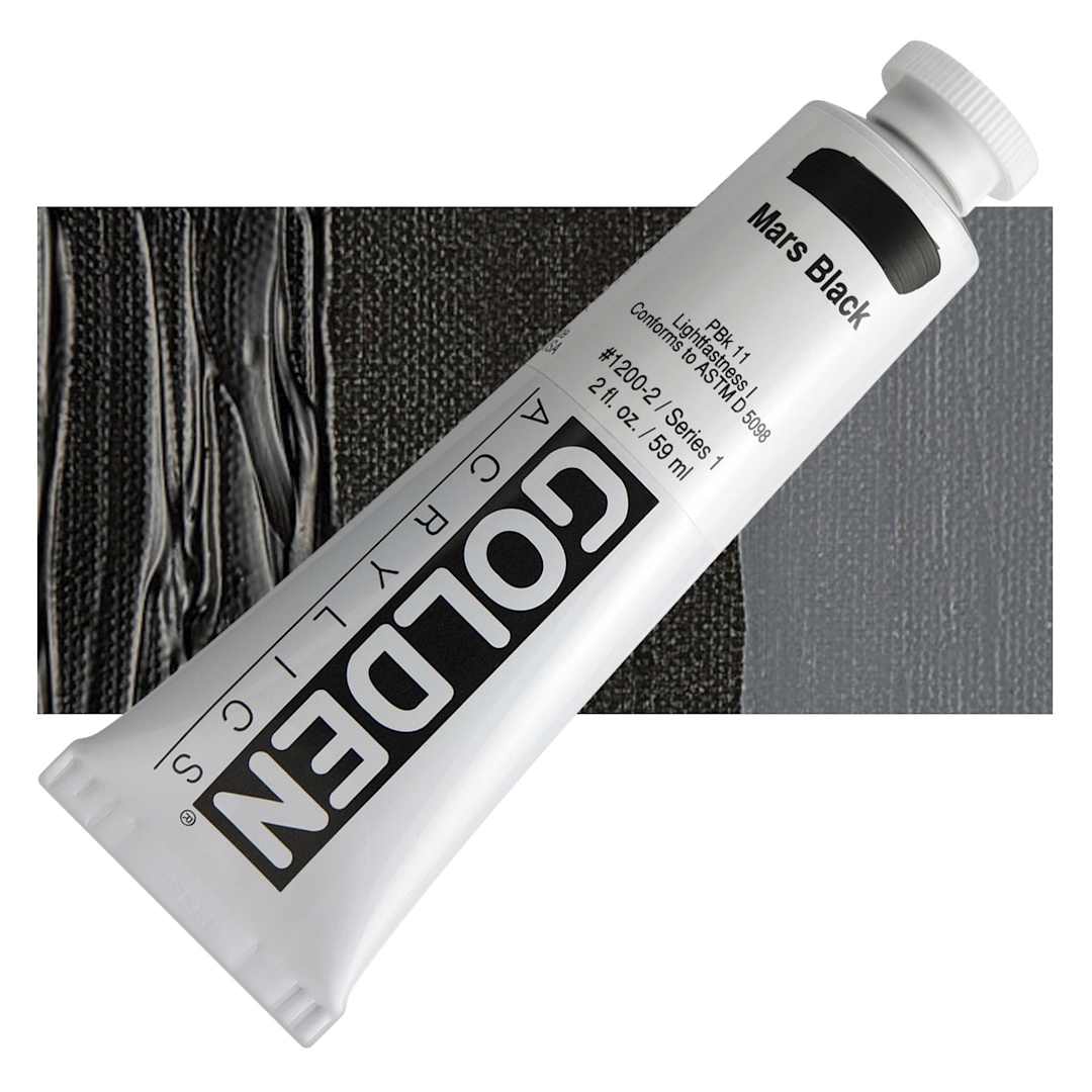 Open in modal - Golden Heavy Body Artist Acrylic - Mars Black, 2 oz Tube and swatch