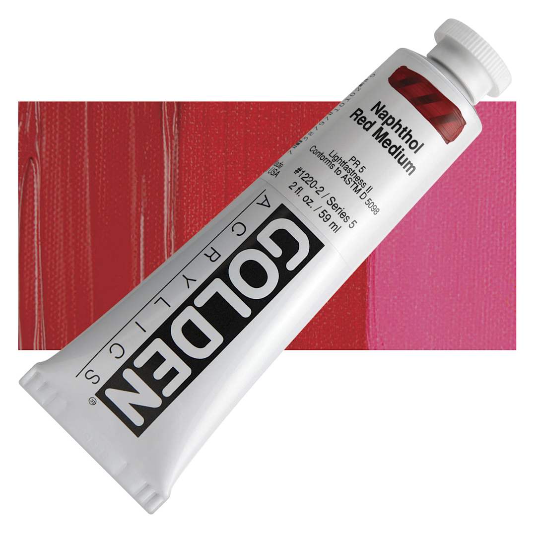 Open in modal - Golden Heavy Body Artist Acrylic - Naphthol Red Medium, 2 oz Tube and swatch