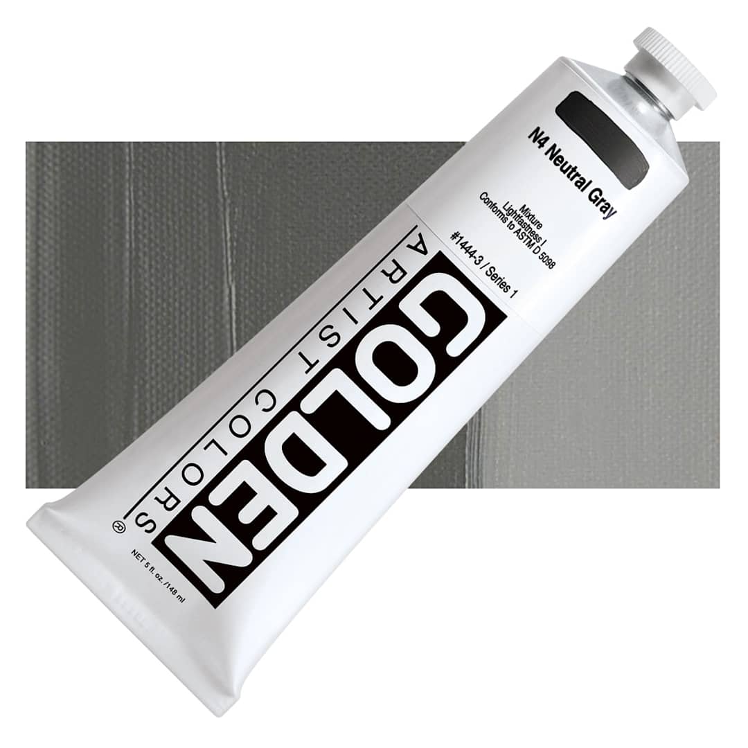 Open in modal - Golden Heavy Body Artist Acrylic - Neutral Gray N4, 5 oz tube and swatch