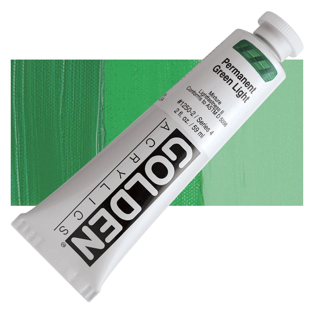 Open in modal - Golden Heavy Body Artist Acrylic - Permanent Green Light, 2 oz Tube and swatch