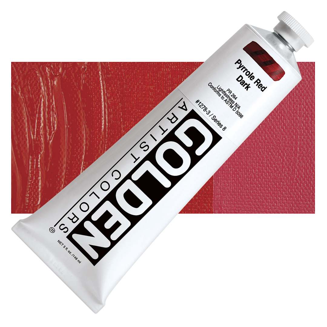 Open in modal - Golden Heavy Body Artist Acrylic - Pyrrole Red Dark, 5 oz tube and swatch