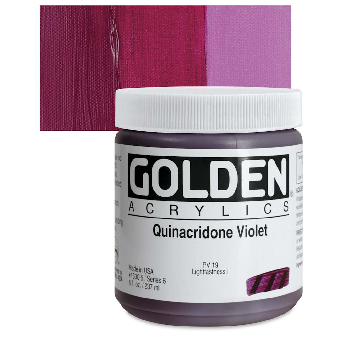 Open in modal - Golden Heavy Body Artist Acrylic - Quinacridone Violet, 8 oz Jar and swatch