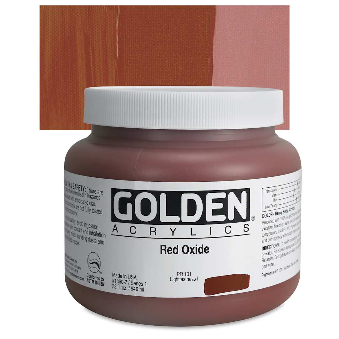 Open in modal - Golden Heavy Body Artist Acrylic - Red Oxide, 32 oz Jar and swatch