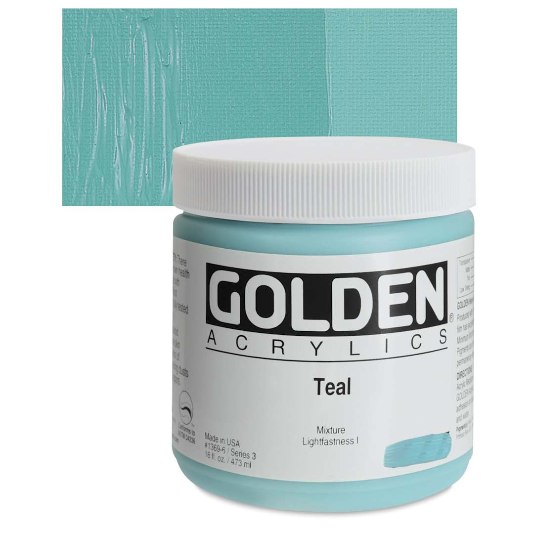 Open in modal - Golden Heavy Body Artist Acrylic - Teal, 16 oz Jar and swatch