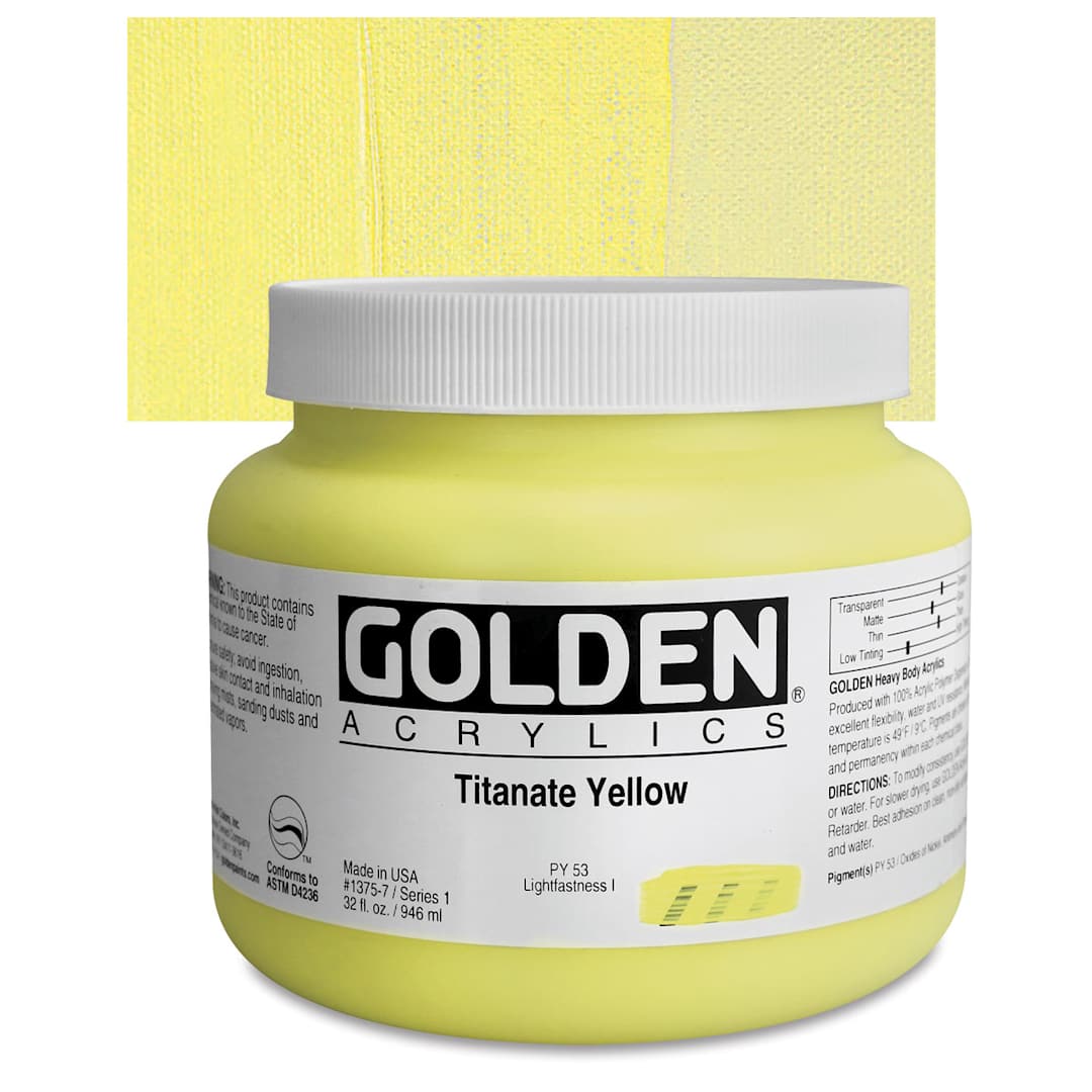 Open in modal - Golden Heavy Body Artist Acrylic - Titanate Yellow, 32 oz Jar and swatch