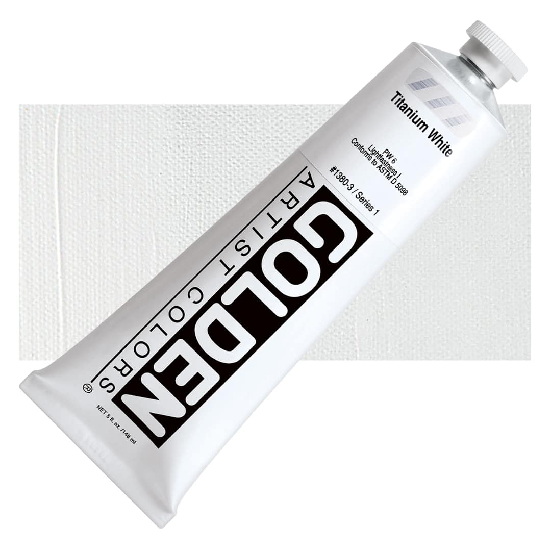 Open in modal - Golden Heavy Body Artist Acrylic - Titanium White, 5 oz Tube and swatch