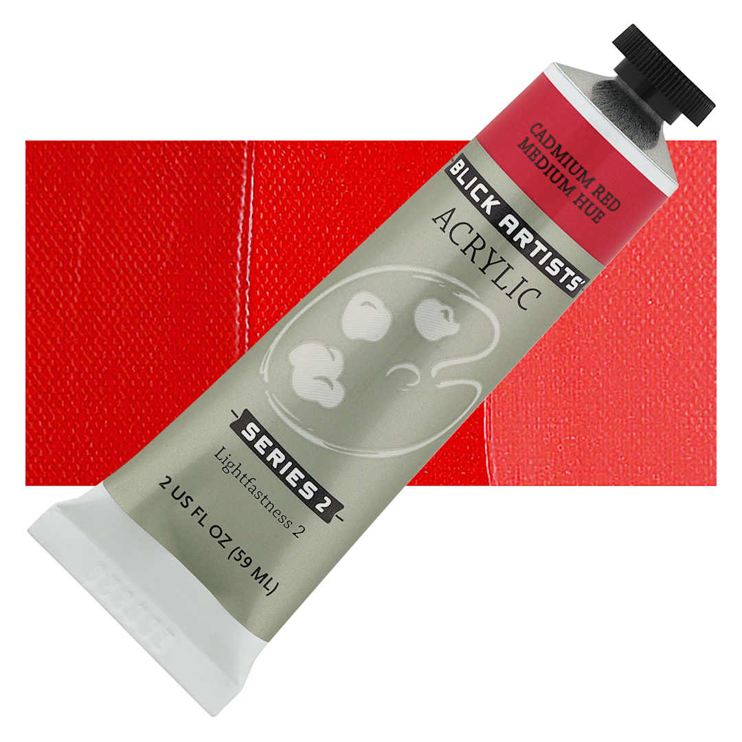 Open in modal - Blick Artists' Acrylic - Cadmium Red Medium Hue, 2 oz tube and swatch
