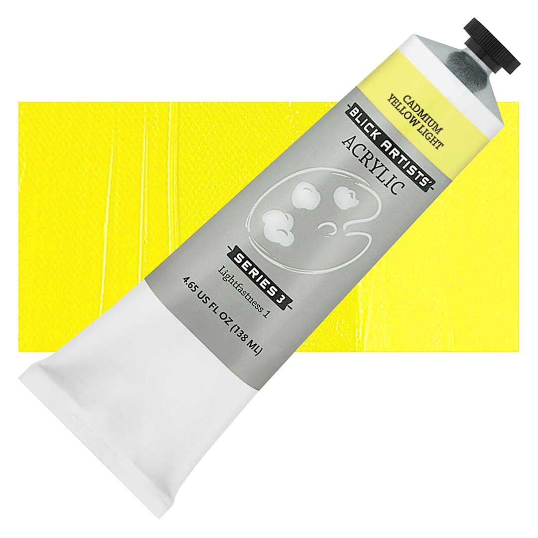 Open in modal - Blick Artists' Acrylic - Cadmium Yellow Light, 4.65 oz tube and swatch
