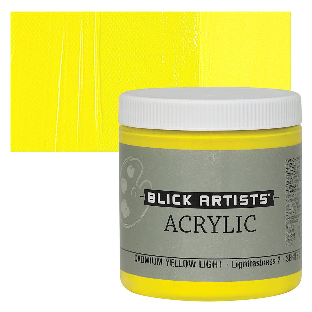 Open in modal - Blick Artists' Acrylic - Cadmium Yellow Light, 8 oz jar and swatch