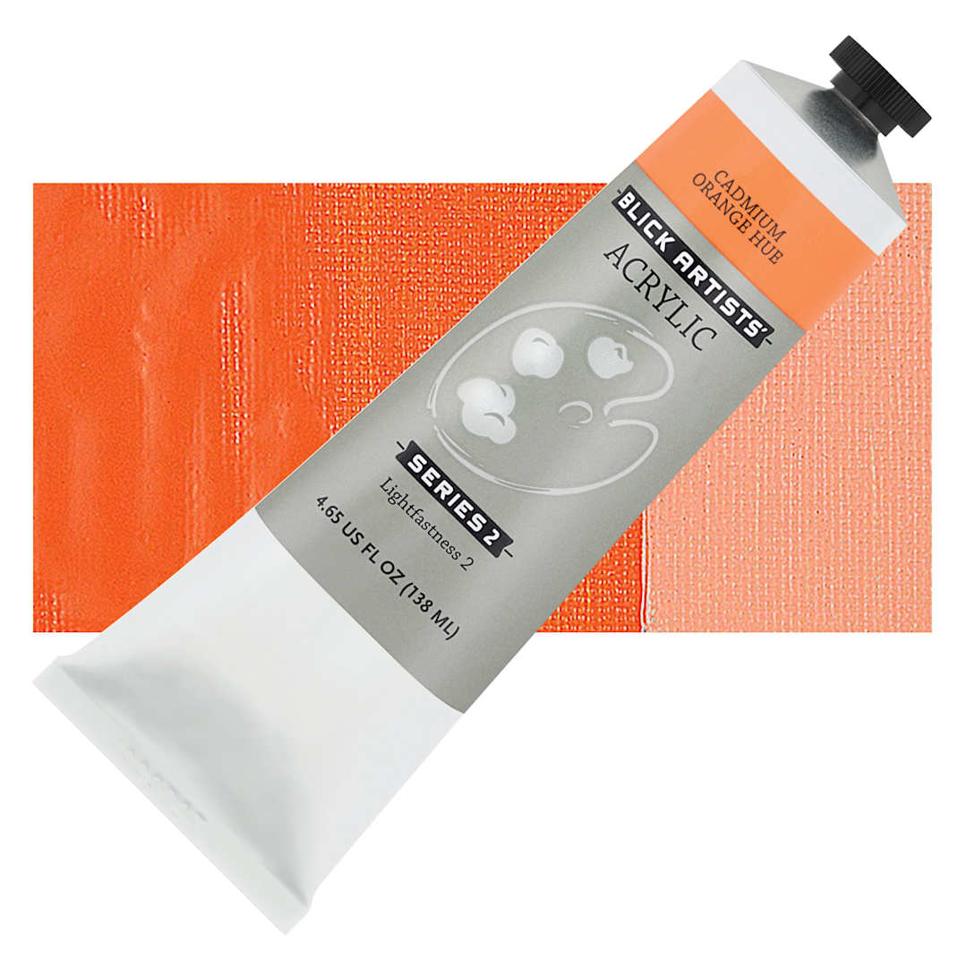 Open in modal - Blick Artists' Acrylic - Cadmium Orange Hue, 4.65 oz tube and swatch