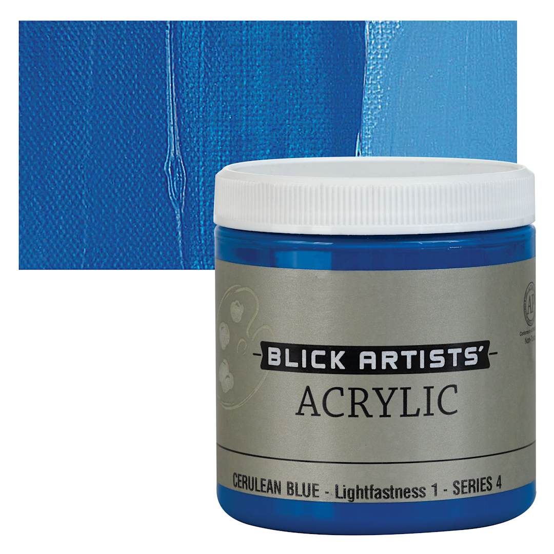 Open in modal - Blick Artists' Acrylic - Cerulean Blue, 8 oz jar and swatch