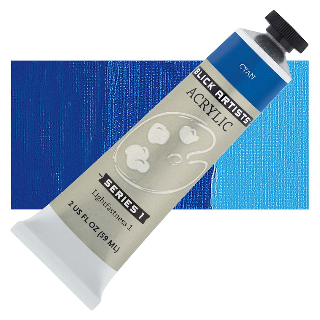Open in modal - Blick Artists' Acrylic - Cyan, 2 oz tube and swatch