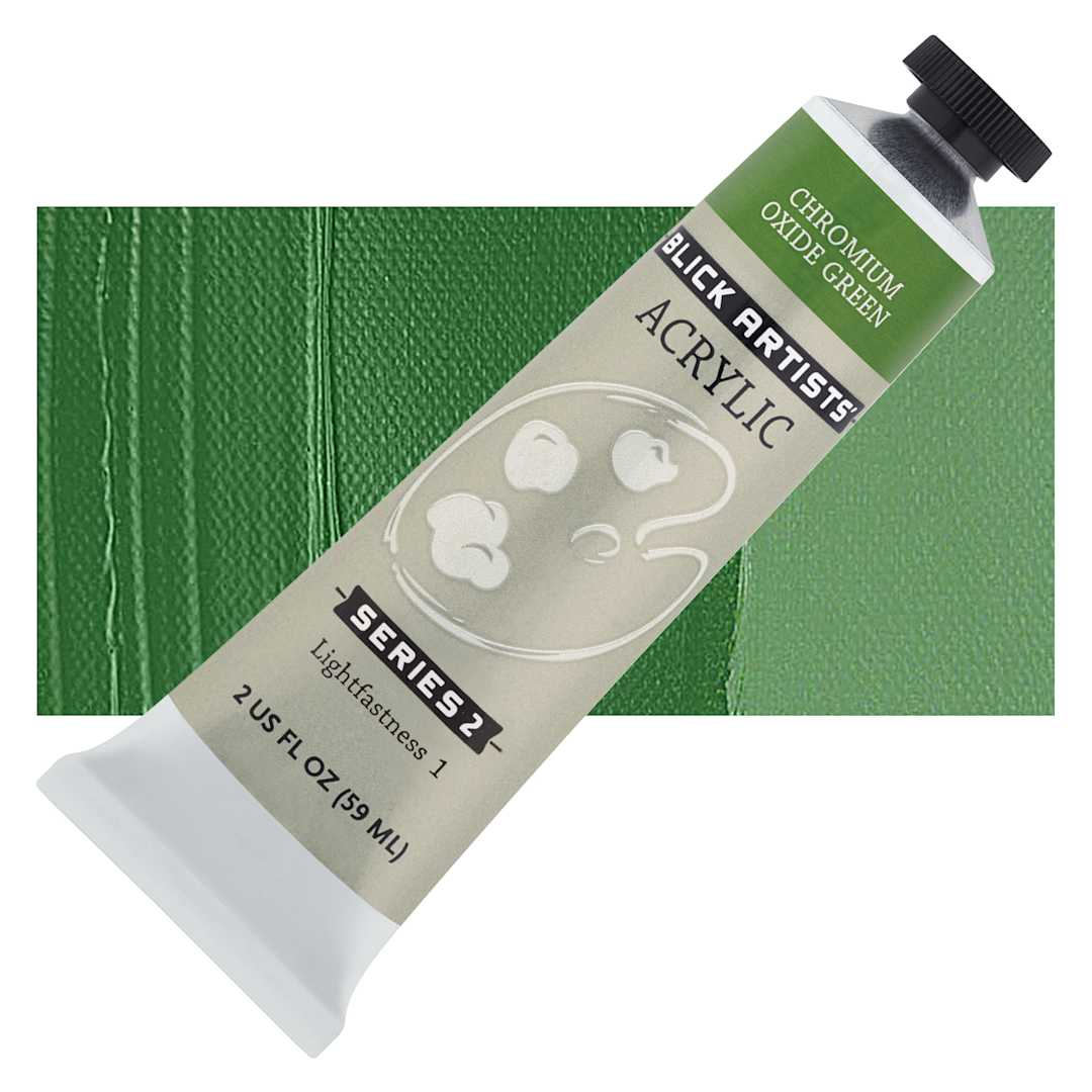 Open in modal - Blick Artists' Acrylic - Chromium Oxide Green, 2 oz tube and swatch