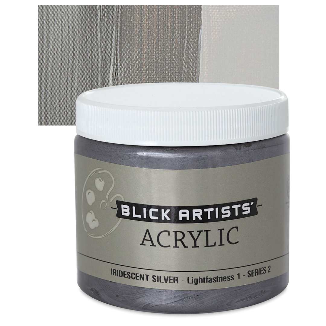 Open in modal - Blick Artists' Acrylic - Iridescent Silver, 16 oz jar and swatch
