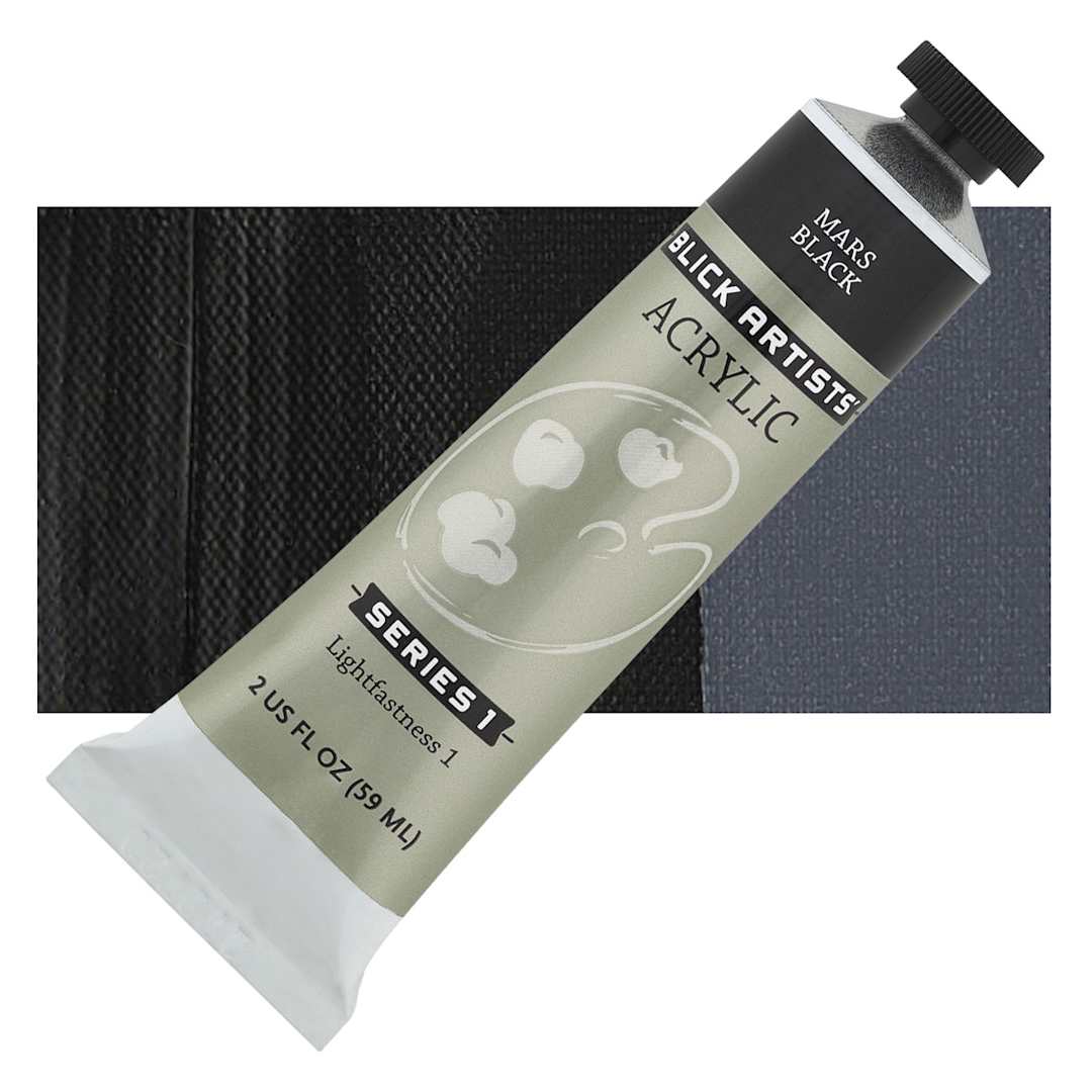 Open in modal - Blick Artists' Acrylic - Mars Black, 2 oz tube and swatch