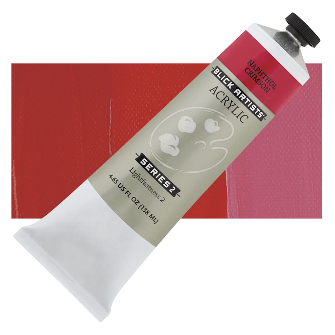 Open in modal - Blick Artists' Acrylic - Naphthol Crimson, 4.65 oz tube and swatch