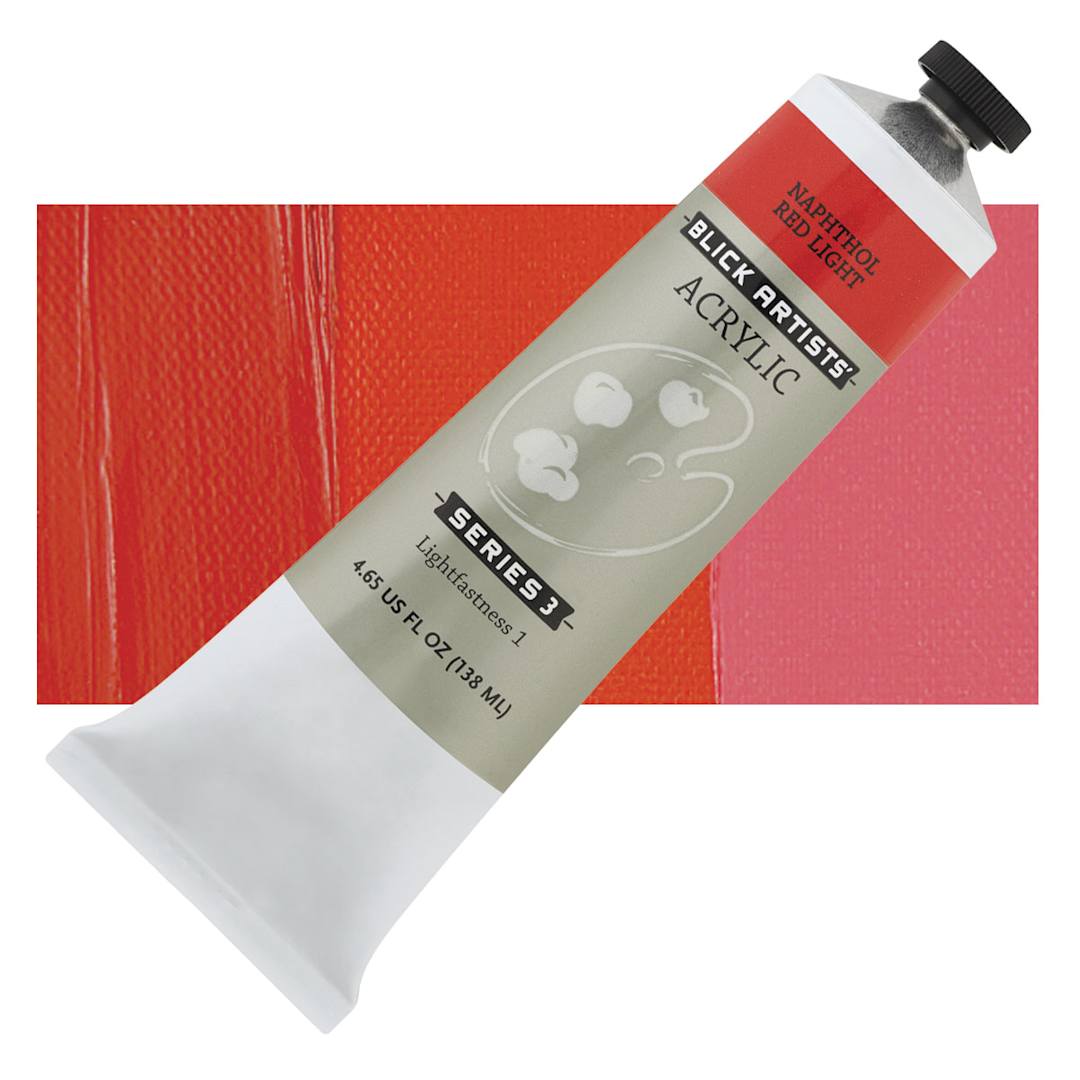 Open in modal - Blick Artists' Acrylic - Naphthol Red Light, 4.65 oz tube and swatch