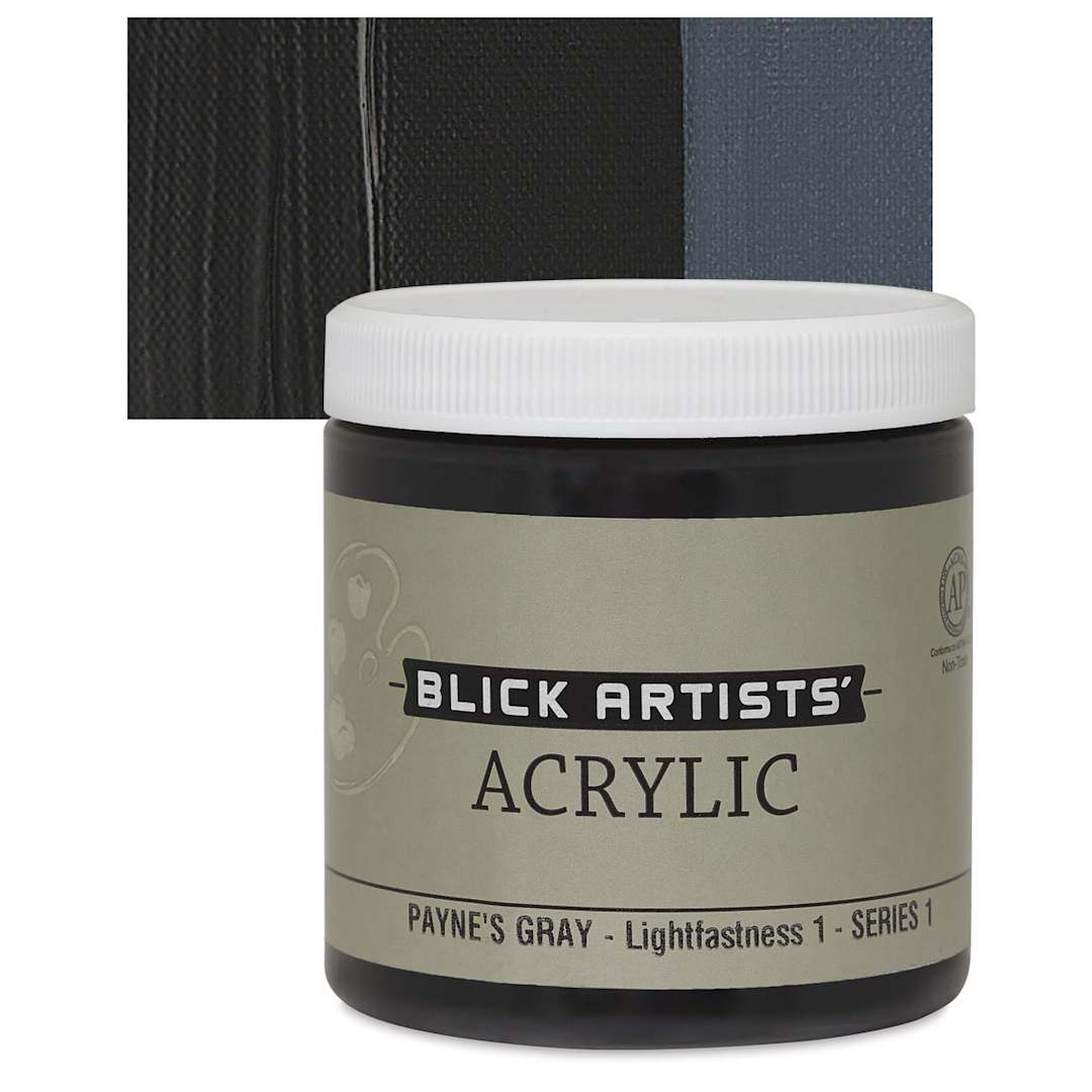 Open in modal - Blick Artists' Acrylic - Payne's Gray, 8 oz jar and swatch