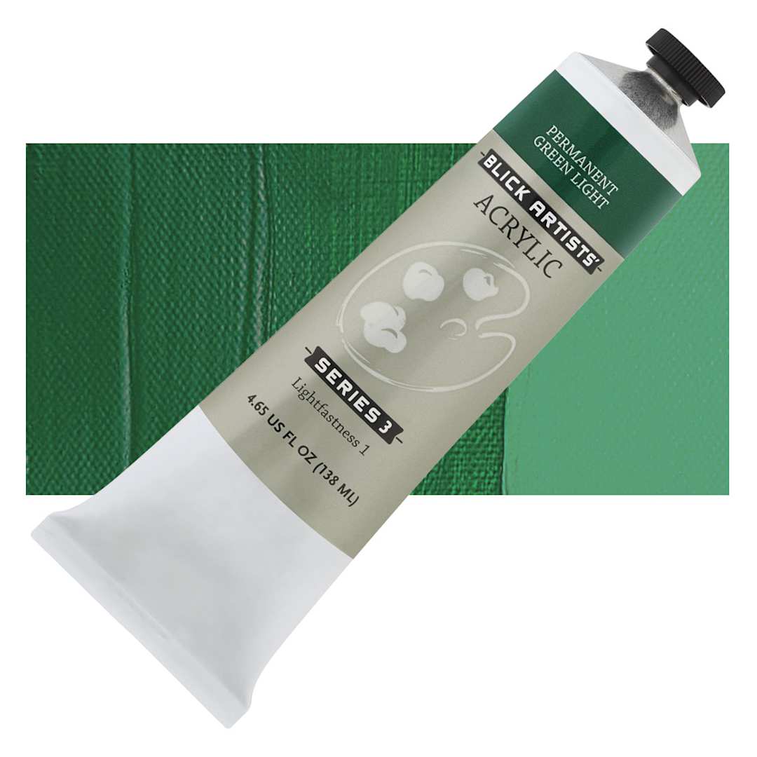 Open in modal - Blick Artists' Acrylic - Permanent Green Light, 4.65 oz tube and swatch