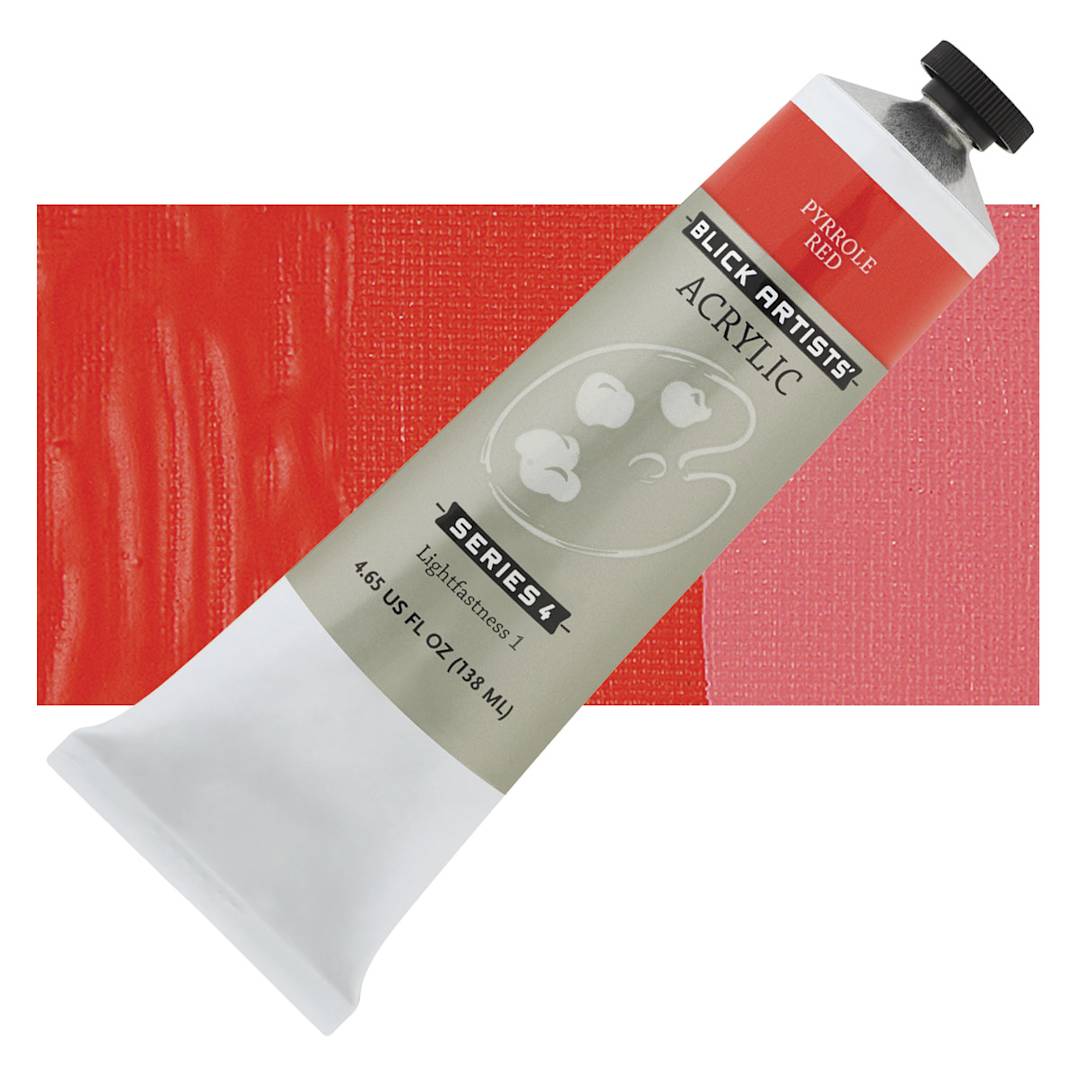 Open in modal - Blick Artists' Acrylic - Pyrrole Red, 4.65 oz tube and swatch