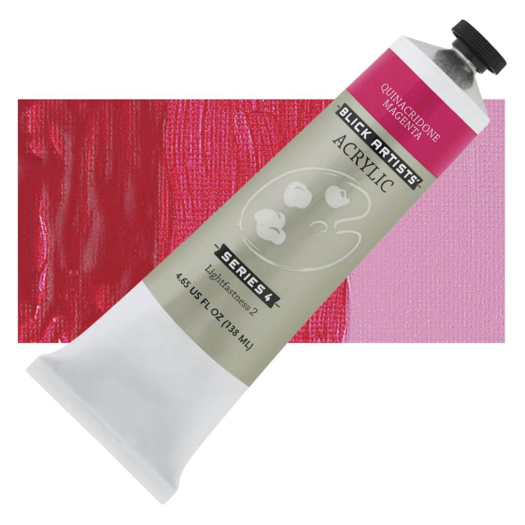 Open in modal - Blick Artists' Acrylic - Quinacridone Magenta, 4.65 oz tube and swatch
