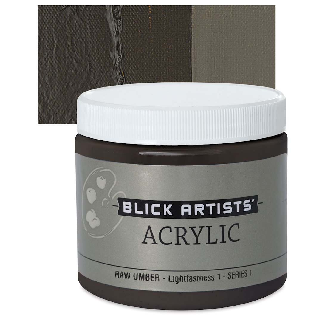 Open in modal - Blick Artists' Acrylic - Raw Umber, 16 oz jar and swatch