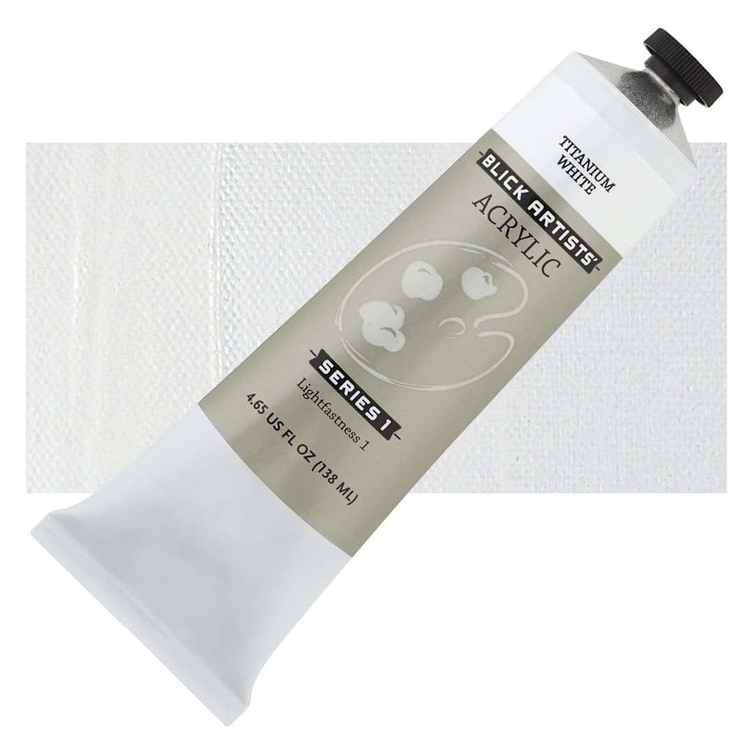 Open in modal - Blick Artists' Acrylic - Titanium White, 4.65 oz tube and swatch