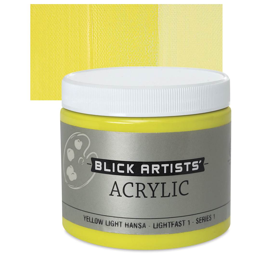 Open in modal - Blick Artists' Acrylic - Yellow Light Hansa, 16 oz jar and swatch