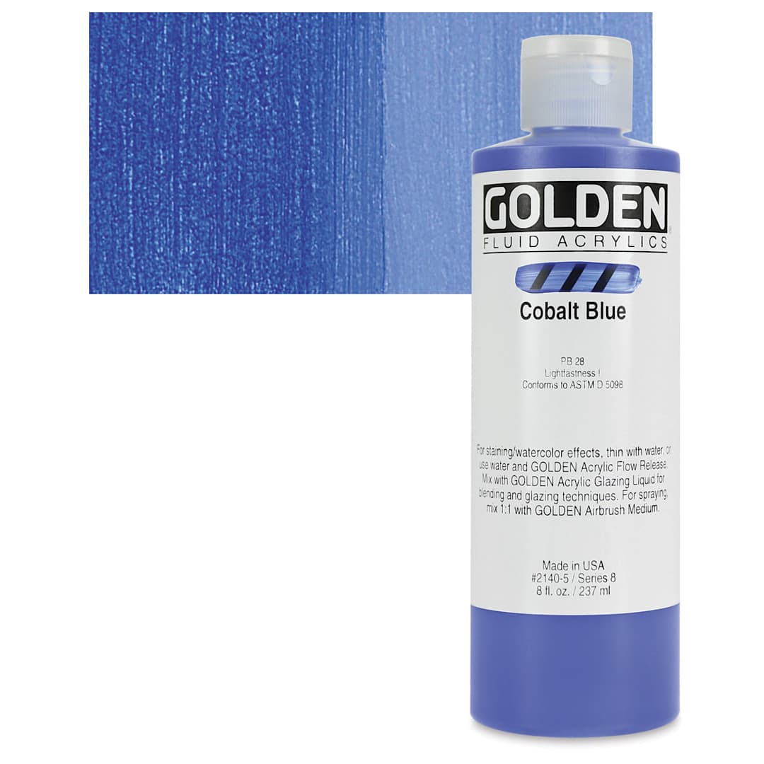 Open in modal - Golden Fluid Acrylic - Cobalt Blue, 8 oz bottle and swatch