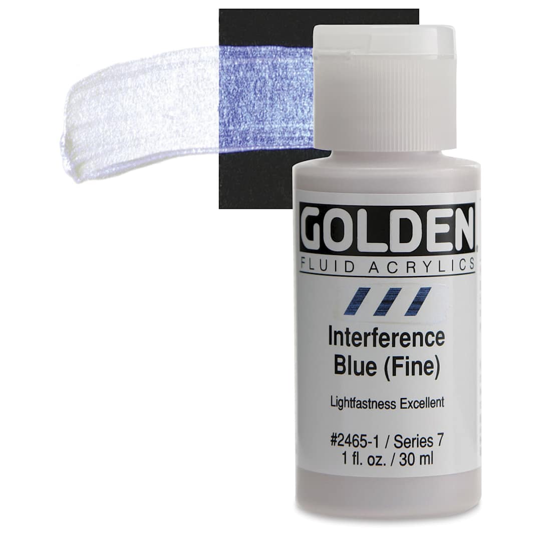 Open in modal - Golden Fluid Acrylic - Interference Blue (Fine), 1 oz bottle and swatch