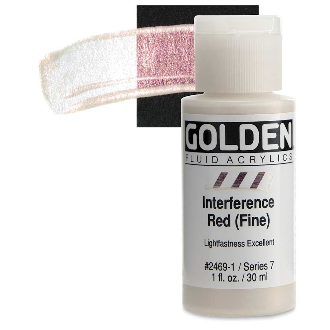 Open in modal - Golden Fluid Acrylic - Interference Red (Fine), 1 oz bottle and swatch