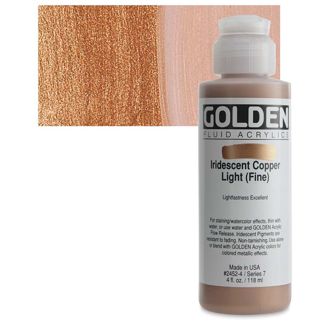 Open in modal - Golden Fluid Acrylic - Iridescent Copper Light (Fine), 4 oz bottle and swatch