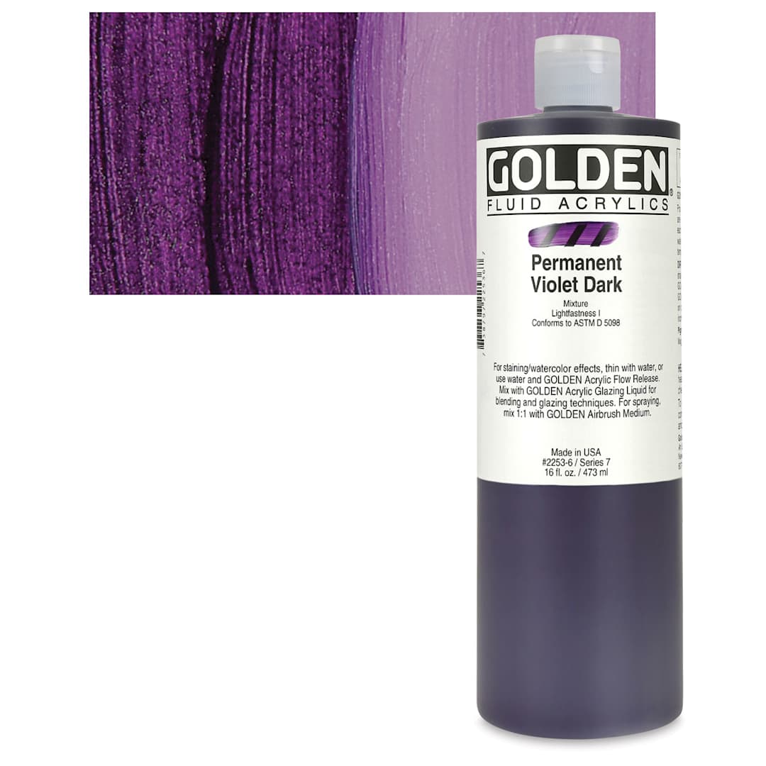 Open in modal - Golden Fluid Acrylic - Permanent Violet Dark, 16 oz bottle and swatch