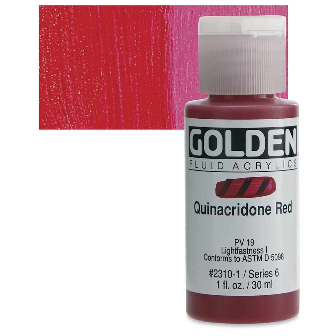 Open in modal - Golden Fluid Acrylic - Quinacridone Red, 1 oz bottle and swatch