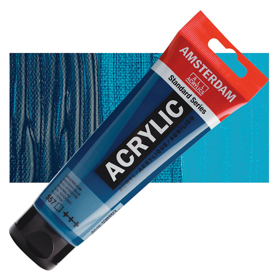 Open in modal - Amsterdam Standard Series Acrylic Paint - Greenish Blue, 120 ml Tube and swatch