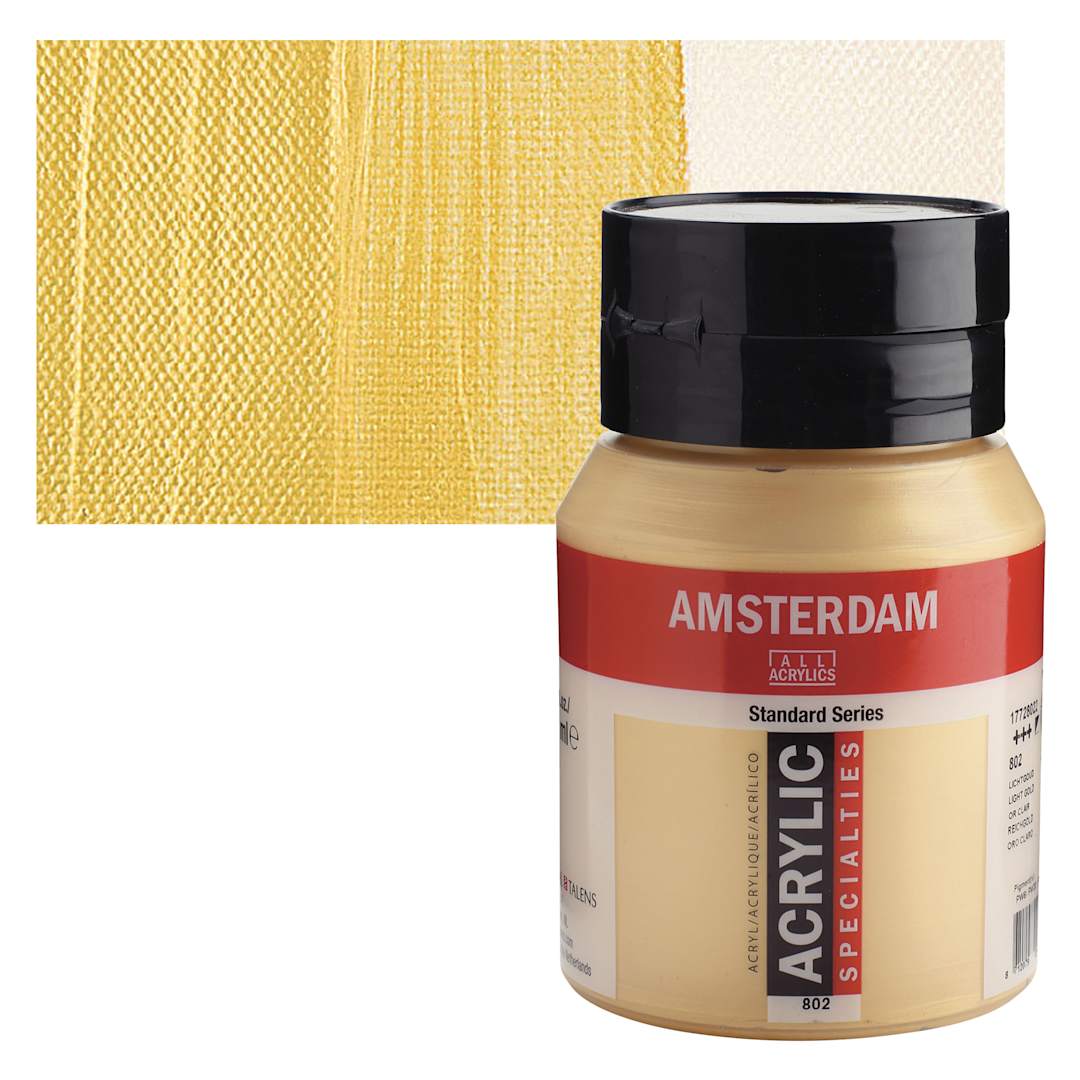 Open in modal - Amsterdam Standard Series Acrylic - Metallic Light Gold, 500 ml bottle and swatch